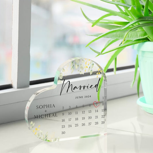 Personalized Engagement Gift, Engagement Calendar Acrylic Plaque, Wedding Gift for Couple, Engagement Keepsake Gift, Engaged Gift for Couple