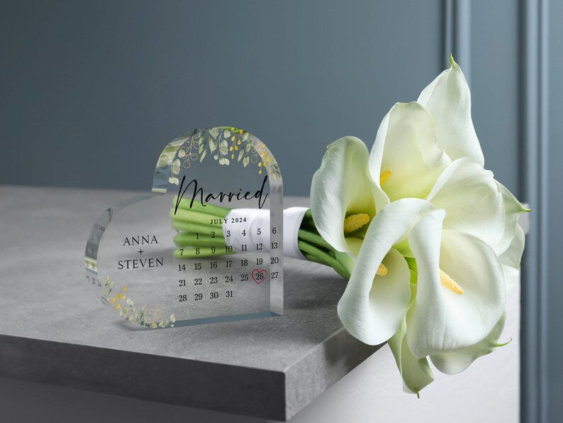 Personalized Engagement Gift, Engagement Calendar Acrylic Plaque, Wedding Gift for Couple, Engagement Keepsake Gift, Engaged Gift for Couple