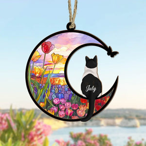 Personalized Cat Memorial Suncatcher, Custom Cat Memorial Gift, Cat Windows Hanging, Pet Memorial Suncatcher, Cat Loss Sympathy Gift