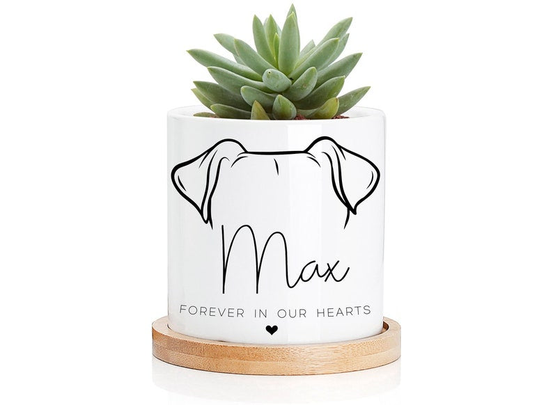 Forever in our Hearts - Personalized Pet Memorial Gift Idea - Planter with Bamboo Base