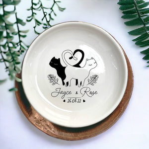 Personalized Couple Cat Ring Dish, Engagement Gift, Wedding Anniversary Keepsake, Valentines Gifts