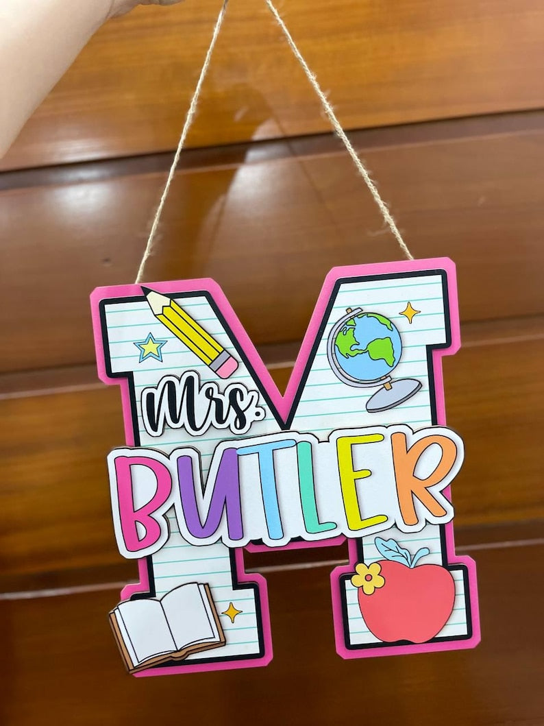 Personalized Teacher Door Sign, Teacher Name Sign For Classroom 3D Wooden Sign, Classroom Door Sign, School Gift, Teacher Letter & Name Sign
