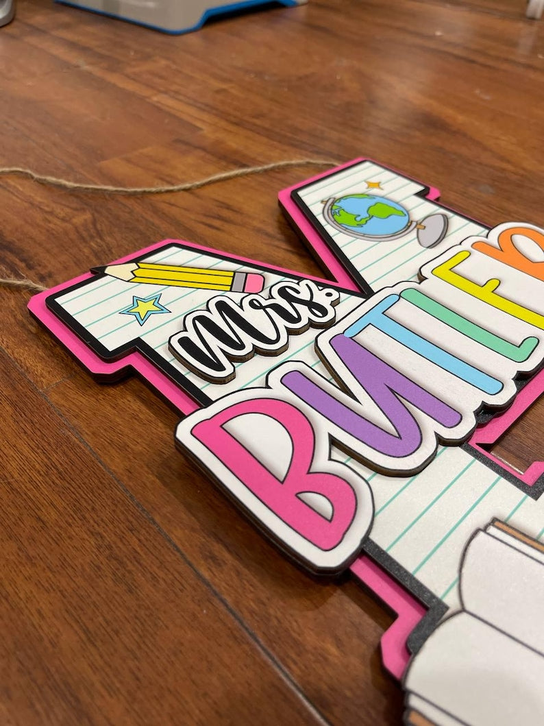 Personalized Teacher Door Sign, Teacher Name Sign For Classroom 3D Wooden Sign, Classroom Door Sign, School Gift, Teacher Letter & Name Sign