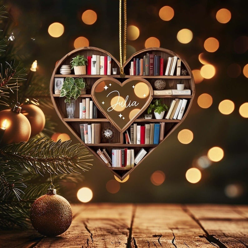 Personalized Christmas Book Tree Name Ornament, Custom Bookish Ornament, Book Lover Gift, Bookworm Gifts, Book Club Ornament, Librarian Gift