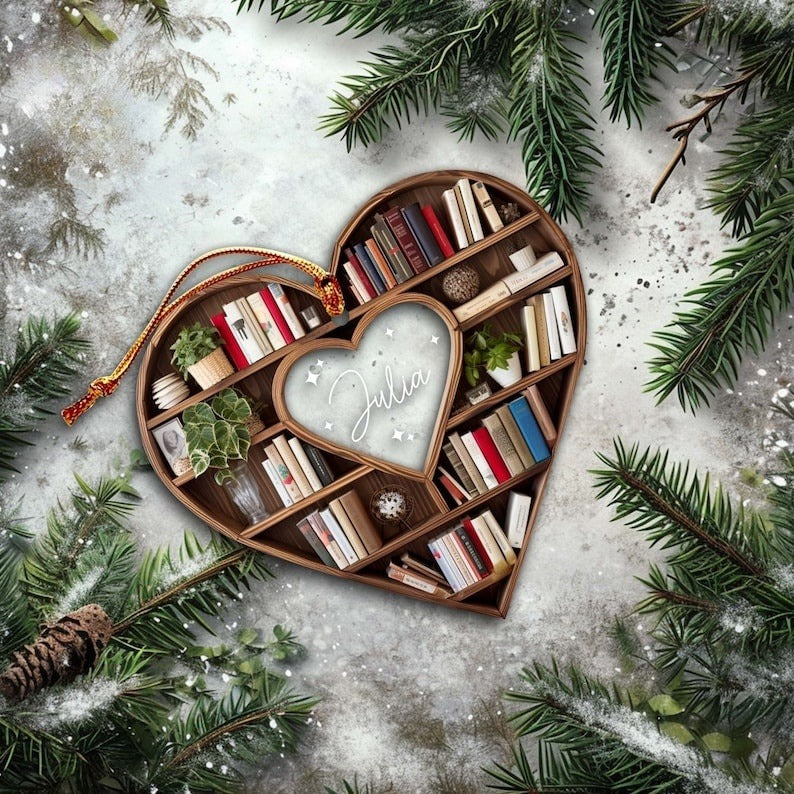 Personalized Christmas Book Tree Name Ornament, Custom Bookish Ornament, Book Lover Gift, Bookworm Gifts, Book Club Ornament, Librarian Gift