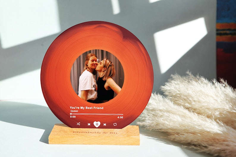Personalized Vinyl Record with Photo - Birthday Gift for Her Him - Valentines Day Gift - Acrylic Song Plaque - Anniversary Gift for Friends