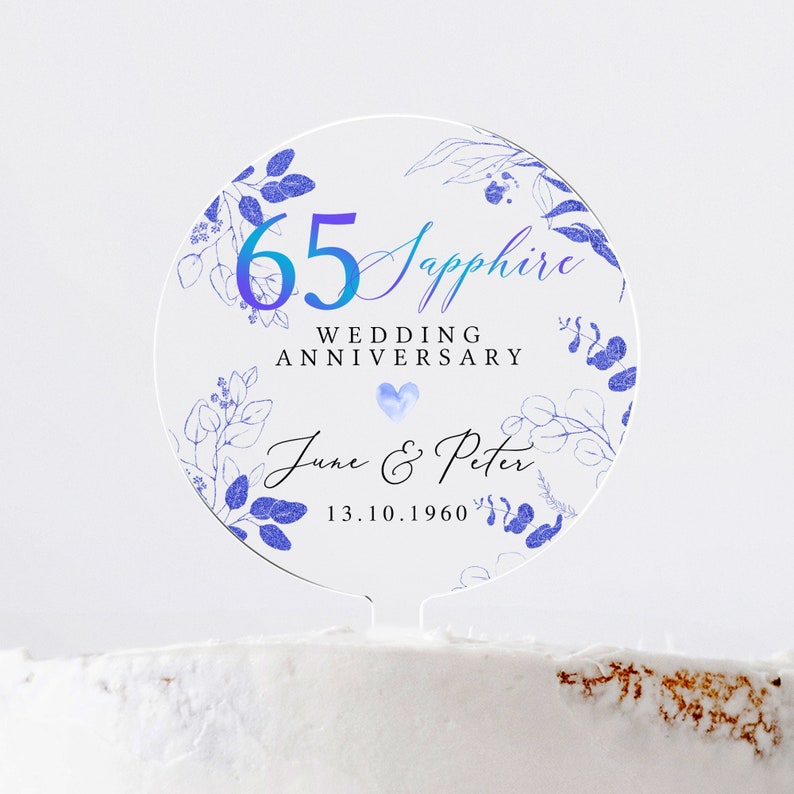 Personalised 65th Anniversary Cake Topper, Sapphire Anniversary Cake Topper, 65th Cake Topper, 65th Anniversary Gift