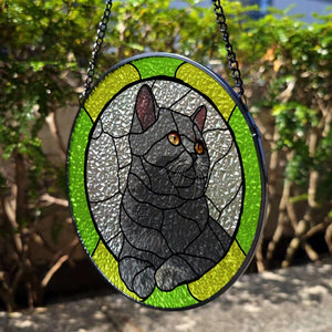 Custom Cat Art Suncatcher Stained Glass, Stained Glass Cat Memorial Gift, Custom Cat Portrait from Photo, Personalized Pet Lovers Gift