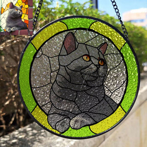 Custom Cat Art Suncatcher Stained Glass, Stained Glass Cat Memorial Gift, Custom Cat Portrait from Photo, Personalized Pet Lovers Gift