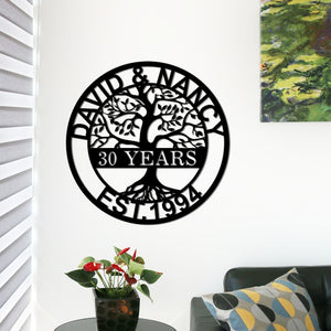 Custom Anniversary Metal Sign, 30th Anniversary Gift, Tree of life Metal Wall Art, Wedding Anniversary Sign, Personalized Family Name Sign
