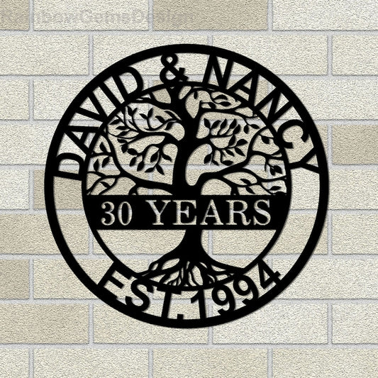 Custom Anniversary Metal Sign, 30th Anniversary Gift, Tree of life Metal Wall Art, Wedding Anniversary Sign, Personalized Family Name Sign
