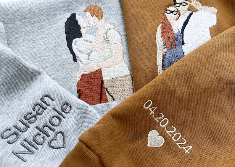 Custom Embroidered Sweatshirt,Embroidered Hoodie,Custom Photo Portrait Embroidered Shirt,Valentine's Day Gift,Faceless Portrait Gift Couple