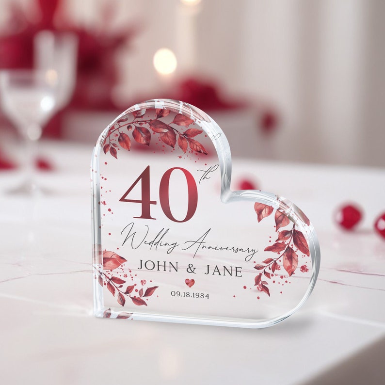 Personalized Ruby 40th Anniversary Gift, Ruby Anniversary Gift, 40th Anniversary Plaque, 40th Wedding Anniversary Gift, Gift for Parents