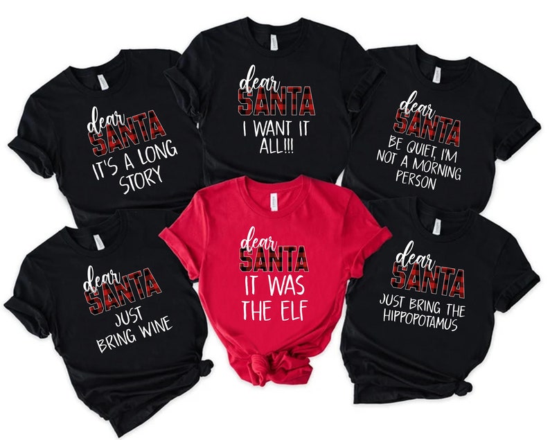 Christmas Party TShirts, Matching Family Christmas Gift Shirt, Buffalo Plaid Xmas Family Pajamas Gift, Dear Santa Christmas Gift Shirts