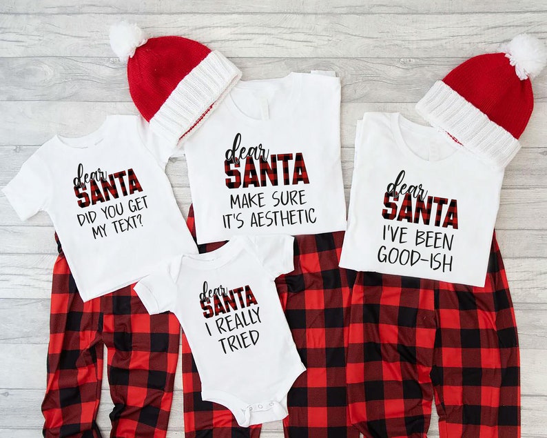 Christmas Party TShirts, Matching Family Christmas Gift Shirt, Buffalo Plaid Xmas Family Pajamas Gift, Dear Santa Christmas Gift Shirts