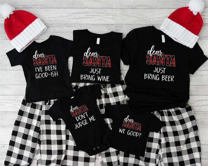 Christmas Party TShirts, Matching Family Christmas Gift Shirt, Buffalo Plaid Xmas Family Pajamas Gift, Dear Santa Christmas Gift Shirts