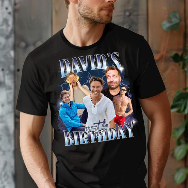 Custom Birthday Photo Collage T-Shirt, Matching Birthday Custom Retro Shirt, Bootleg Shirt, Bootleg Retro Shirt, Custom Phot and Name Tee