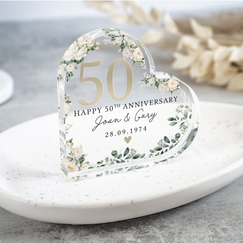 Personalised Floral 50th Anniversary Gift, Golden Anniversary Plaque, Anniversary Gifts, 50th Anniversary Gift for Husband Wife Parents