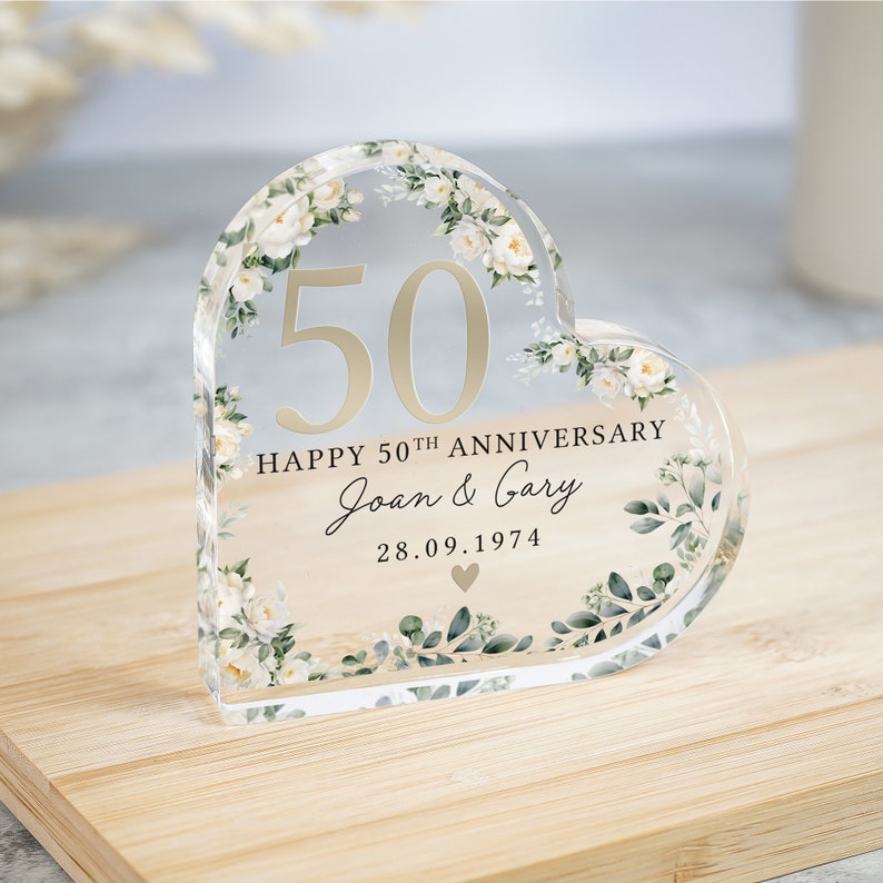 Personalised Floral 50th Anniversary Gift, Golden Anniversary Plaque, Anniversary Gifts, 50th Anniversary Gift for Husband Wife Parents