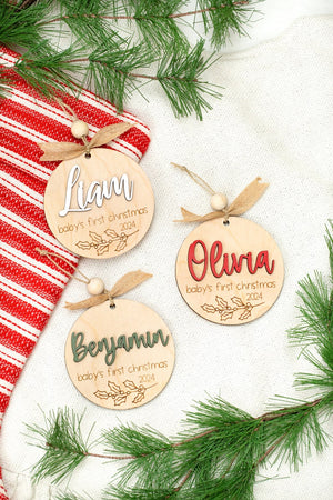 First Christmas Wooden Personalized Baby Ornament Wood Baby Keepsake Ornament Baby's First Christmas Ornament New Baby Gift Baby Shower Gift