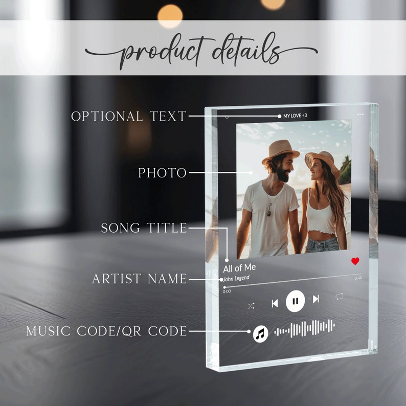 Gift for Him, Music Plaque,Personalized Song Music Plaque, Custom Song Acrylic Plaque, Freestanding , Music Plaque Christmas Gift for Couple