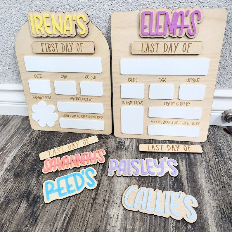 Personalized Back to School, Custom First and Last Day of School Sign, Reusable Dry Erase Board,Interchangeable Name, Photo Prop.