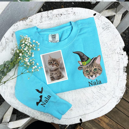 Dog Halloween Embroidered Sweatshirt, Custom Pet Portrait Hoodie, Halloween Dog Hoodie, Personalised Dog Gifts, Halloween Gifts For Girlfriend