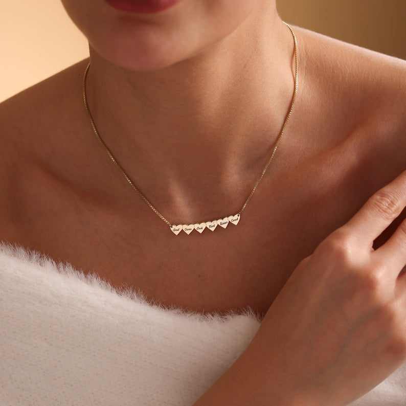 Custom Heart Necklace, Multiple Name Necklace, Personalized Name Necklace, Family Necklace, Mom Gifts, Jewelry Gift For Her, Christmas Gift