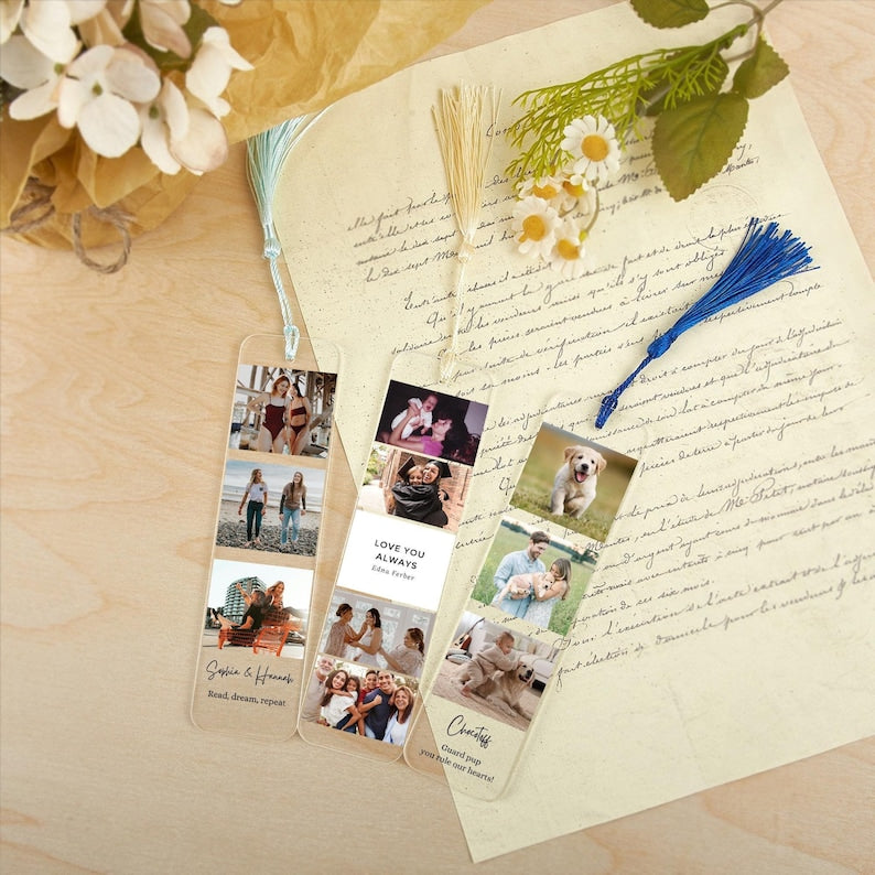 Personalised Acrylic Bookmark for Women Custom Photo Bookmark - Metal Bookmarks with 15 Colors Tassel - Gift for Book Lovers
