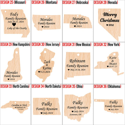 Wooden State Ornament, State Christmas Decor, Personalized State Magnet for Family Reunion, Map State Wedding Favor, Custom State Ornaments