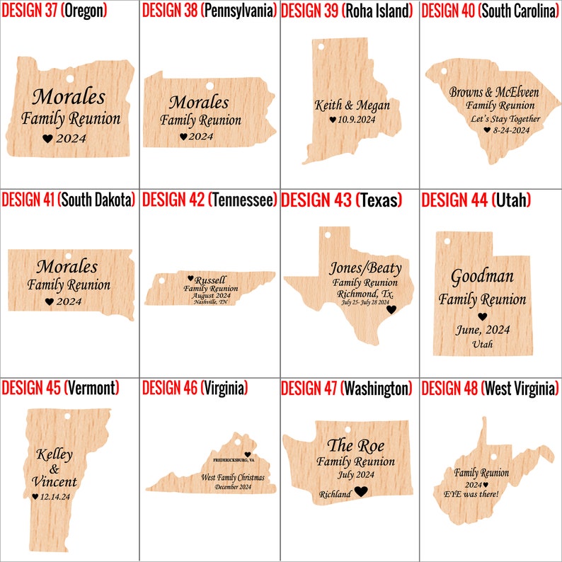 Wooden State Ornament, State Christmas Decor, Personalized State Magnet for Family Reunion, Map State Wedding Favor, Custom State Ornaments