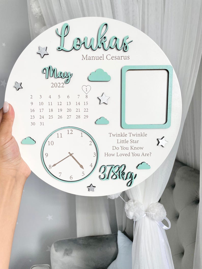 Baby Photo Keepsake Gift, Baby Birth Announcement, Newborn Gift, Personalised Newborn Frame, Birth Announcement Plaque, Babyshower Gifts