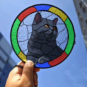 Custom Cat Art Suncatcher Stained Glass, Stained Glass Cat Memorial Gift, Custom Cat Portrait from Photo, Personalized Pet Lovers Gift