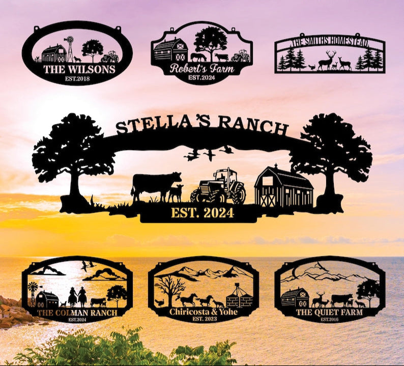 Personalized Metal Farm Sign, Custom Every Farm Sign, Large Farm Sign, Farmville Metal Sign, Farm Gate Sign, Farm Sign with Dog, Cat, Cow