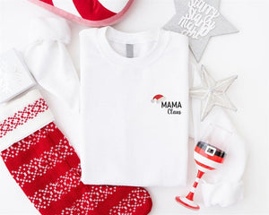 Embroidered Christmas Family Sweatshirt, Embroidery Xmas Matching Sweater, Mama Claus Sweater, Dada Claus Gift, Embroidery Santa Hat Sweater