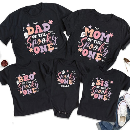 Custom Halloween Birthday Shirt Personalized Ghoul Kids Shirt, Dad Mom of The Spooky One Retro Halloween Ghost 1st Bday Shirt