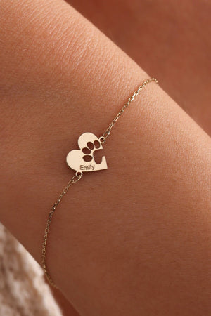 Paw Print Bracelet,Dog/Cat Bracelet,Heart Shapped Paw Bracelet,Personalized Pet Bracelet,Animal Friendly Jewelry Pet Lover Gift Gift for Mom