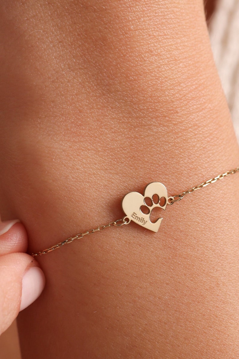Paw Print Bracelet,Dog/Cat Bracelet,Heart Shapped Paw Bracelet,Personalized Pet Bracelet,Animal Friendly Jewelry Pet Lover Gift Gift for Mom