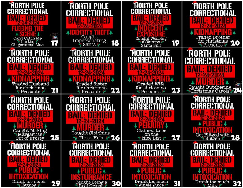 Custom North Pole Correctional Christmas 2024 Shirt, Bail Denied 12-24-2024 shirts, North Pole Christmas Matching Family Tshirt, Funny Tees