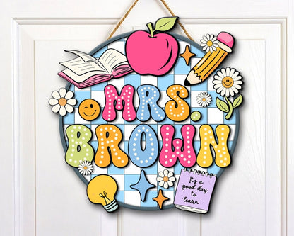 Personalized 3D Teacher Door Hanger, Teacher Appreciation Gifts, Classroom Welcome Sign, Back to School Decor Gift,Groovy Notebook Door Sign