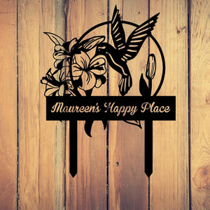 Custom Hummingbird Metal Garden Decor, Bird with Stakes Garden Sign,Flower Design Personalized Garden Sign,Custom Garden Name Sign,Home Gift