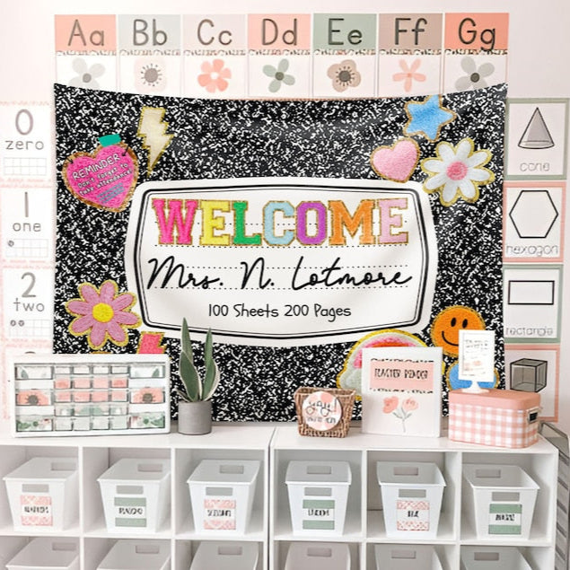 Personalized Teacher Classroom Tapestry, Teacher Gift, Classroom Decor, Custom Teacher Name Tapestry, Composition Book Classroom Banner