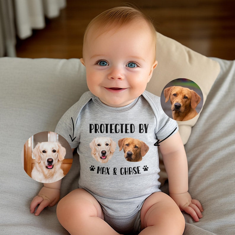 Custom Protected By Dog shirt, Protected By Pets shirt, Newborn Baby Gift, Personalized Baby shirt, Custom Dog shirt, Baby Shower Gift,Kids