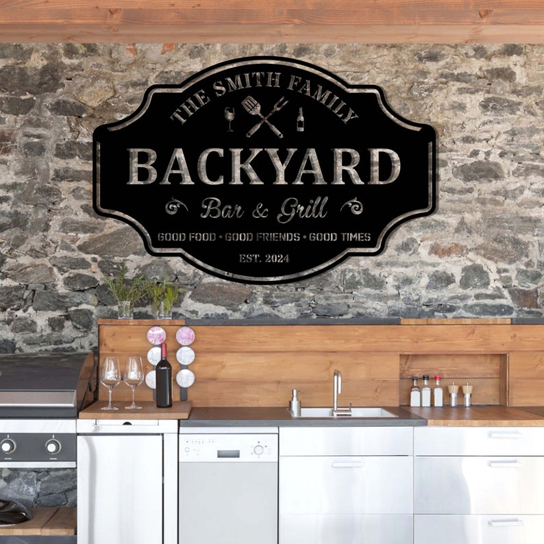 Personalized Backyard Sign LED Light, Custom Bar & Grill Sign Metal Sign Bar Signs, BBQ Signs, Bar Sign, Outdoor Kitchen Metal Signs, Papa