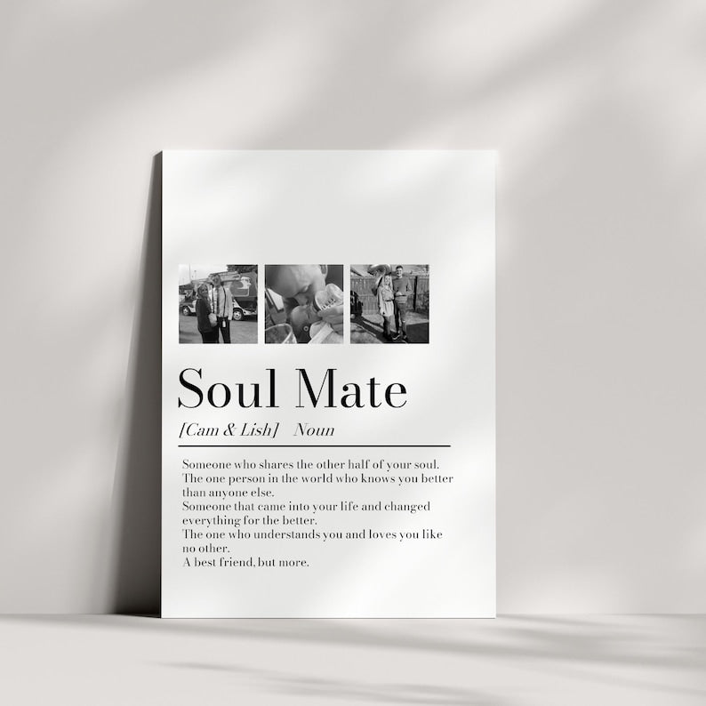 Personalised Couple Picture Collage Memorable Gift for Partner, Christmas Gift for Her Him, Soulmate definition, Wedding Gift for Him Her (No Frame)