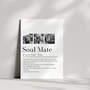 Personalised Couple Picture Collage Memorable Gift for Partner, Christmas Gift for Her Him, Soulmate definition, Wedding Gift for Him Her (No Frame)