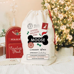 Personalized Dog Christmas Bag, Special Delivery For Dog Name Santa Sack, Funny Paw Parent Christmas Bag