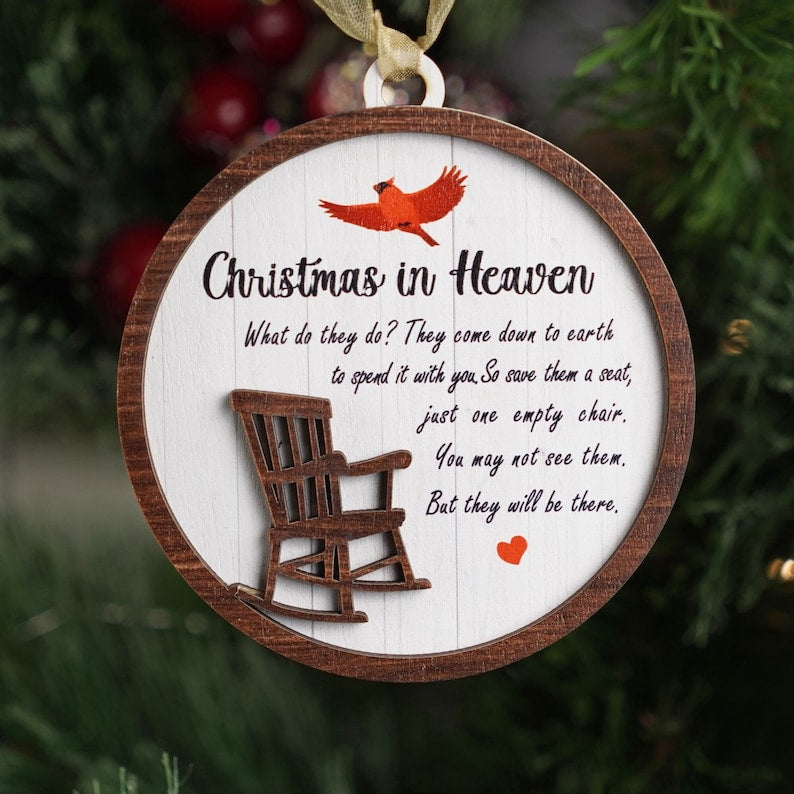 Christmas In Heaven Ornament, Memorial Rocking Chair, Xmas Tree Ornament, Empty Chair Sympathy, Remembrance Loved One in Heaven, Memorial