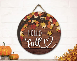 Hello Fall Door Sign, Autumn Door Hanger, Fall Welcome Sign, Autumn Decor, Thanksgiving Front Door Decor, Fall Wreath, Fall Home Decor