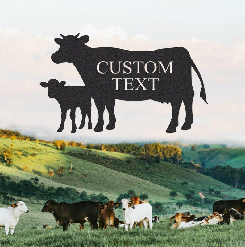 Personalized Two Cows Farm Sign, Custom Ranch Metal Sign,Cow Cattle Sign,Barn Decor,Farmhouse Entrance Sign,Family Name Metal Sign